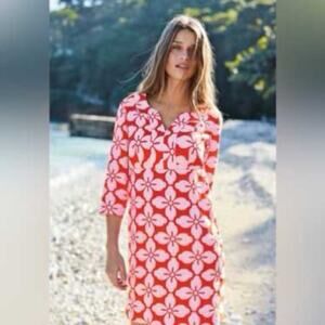 Boden Caroline Tropical Floral Linen Dress Split Neck Resortwear Sz 4